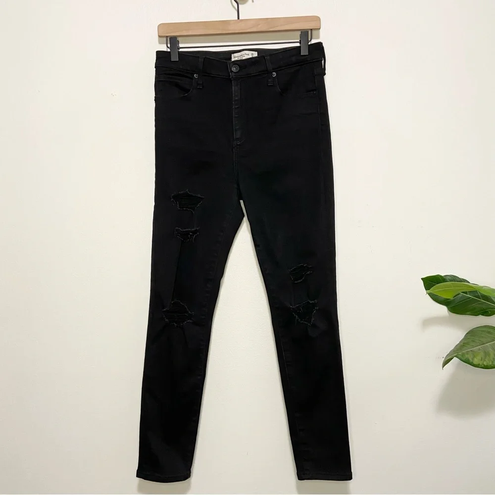 Abercrombie & Fitch The Super Skinny High Rise Black Distressed Jeans